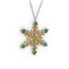 Yeşil kuvars ve peridot 14 ayar rose altın kolye (40 cm beyaz altın rolo zincir)
