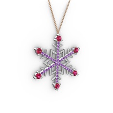 Aloin Kar Tanesi Kolye - Rodolit garnet ve ametist 18 ayar beyaz altın kolye (40 cm rose altın rolo zincir) #evnz1s