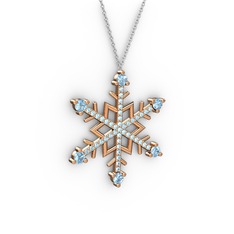 Akuamarin 18 ayar rose altın kolye (40 cm beyaz altın rolo zincir)