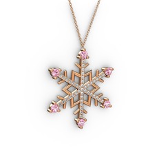 Pembe kuvars ve swarovski 14 ayar rose altın kolye (40 cm rose altın rolo zincir)