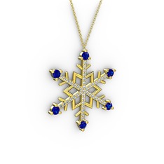 Aloin Kar Tanesi Kolye - Lab safir ve beyaz zirkon 8 ayar altın kolye (40 cm gümüş rolo zincir) #fq1ek4