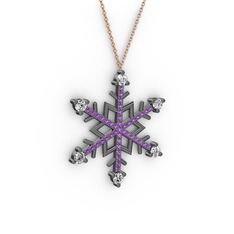 Aloin Kar Tanesi Kolye - Pırlanta ve ametist 925 ayar siyah rodyum kaplama gümüş kolye (0.66 karat, 40 cm rose altın rolo zincir) #fu2kl0