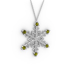 Aloin Kar Tanesi Kolye - Peridot ve swarovski 14 ayar beyaz altın kolye (40 cm beyaz altın rolo zincir) #g45ug9