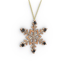 Aloin Kar Tanesi Kolye - Siyah zirkon ve dumanlı kuvars 14 ayar rose altın kolye (40 cm altın rolo zincir) #g4oakp