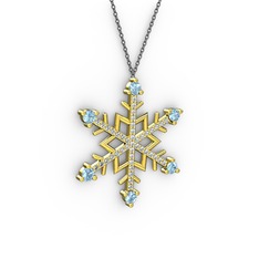 Akuamarin ve swarovski 18 ayar altın kolye (40 cm gümüş rolo zincir)