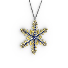 Dumanlı kuvars ve lab safir 14 ayar altın kolye (40 cm gümüş rolo zincir)