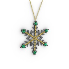 Aloin Kar Tanesi Kolye - Yeşil kuvars ve sitrin 925 ayar siyah rodyum kaplama gümüş kolye (40 cm altın rolo zincir) #gs38gm