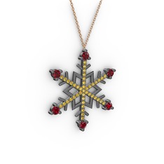Aloin Kar Tanesi Kolye - Garnet ve sitrin 925 ayar siyah rodyum kaplama gümüş kolye (40 cm rose altın rolo zincir) #gxv1tu