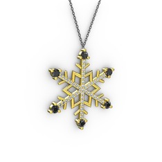 Aloin Kar Tanesi Kolye - Siyah zirkon ve swarovski 14 ayar altın kolye (40 cm gümüş rolo zincir) #i0tvyw