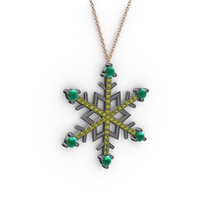 Aloin Kar Tanesi Kolye - Kök zümrüt ve peridot 925 ayar siyah rodyum kaplama gümüş kolye (40 cm rose altın rolo zincir) #i181yh