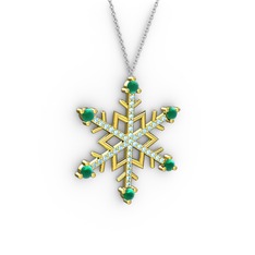Aloin Kar Tanesi Kolye - Kök zümrüt ve akuamarin 18 ayar altın kolye (40 cm beyaz altın rolo zincir) #icf2oy