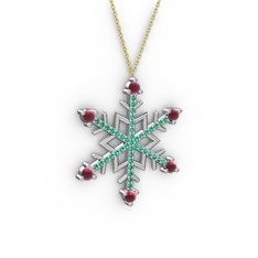 Aloin Kar Tanesi Kolye - Kök yakut ve yeşil kuvars 8 ayar beyaz altın kolye (40 cm gümüş rolo zincir) #izmp9w