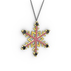 Aloin Kar Tanesi Kolye - Siyah zirkon ve rodolit garnet 8 ayar altın kolye (40 cm gümüş rolo zincir) #jls29q