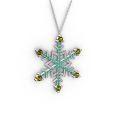 Aloin Kar Tanesi Kolye - Peridot ve yeşil kuvars 8 ayar beyaz altın kolye (40 cm gümüş rolo zincir) #jq485b