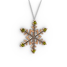 Peridot ve siyah zirkon 14 ayar rose altın kolye (40 cm beyaz altın rolo zincir)