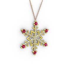 Aloin Kar Tanesi Kolye - Rodolit garnet ve pırlanta 18 ayar altın kolye (0.473 karat, 40 cm gümüş rolo zincir) #jwvmau
