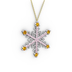 Aloin Kar Tanesi Kolye - Sitrin ve pembe kuvars 8 ayar beyaz altın kolye (40 cm altın rolo zincir) #jzsvab