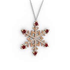 Garnet ve pırlanta 14 ayar rose altın kolye (0.473 karat, 40 cm beyaz altın rolo zincir)