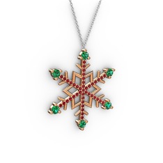 Yeşil kuvars ve garnet 8 ayar rose altın kolye (40 cm beyaz altın rolo zincir)