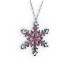Aloin Kar Tanesi Kolye - Akuamarin ve rodolit garnet 925 ayar siyah rodyum kaplama gümüş kolye (40 cm beyaz altın rolo zincir) #l9umix