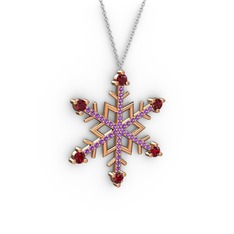 Garnet ve ametist 14 ayar rose altın kolye (40 cm beyaz altın rolo zincir)