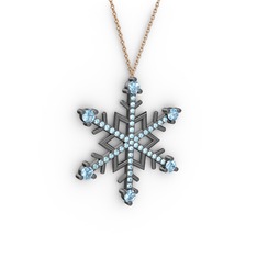 Aloin Kar Tanesi Kolye - Akuamarin 925 ayar siyah rodyum kaplama gümüş kolye (40 cm rose altın rolo zincir) #lnx6dv