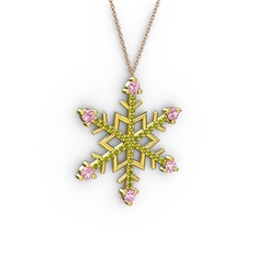 Aloin Kar Tanesi Kolye - Pembe kuvars ve peridot 8 ayar altın kolye (40 cm rose altın rolo zincir) #lw3ieu