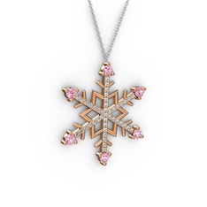 Aloin Kar Tanesi Kolye - Pembe kuvars ve pırlanta 18 ayar rose altın kolye (0.473 karat, 40 cm beyaz altın rolo zincir) #m3nloe