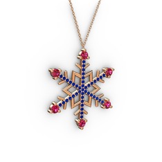 Aloin Kar Tanesi Kolye - Rodolit garnet ve lab safir 18 ayar rose altın kolye (40 cm rose altın rolo zincir) #m7h7h
