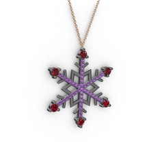 Aloin Kar Tanesi Kolye - Garnet ve ametist 925 ayar siyah rodyum kaplama gümüş kolye (40 cm rose altın rolo zincir) #mfqnhg