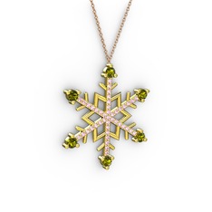 Aloin Kar Tanesi Kolye - Peridot ve pembe kuvars 18 ayar altın kolye (40 cm rose altın rolo zincir) #mle3ma