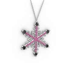 Aloin Kar Tanesi Kolye - Siyah zirkon ve rodolit garnet 14 ayar beyaz altın kolye (40 cm gümüş rolo zincir) #mveesy