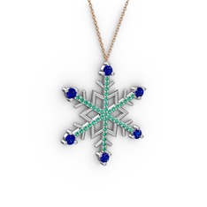 Lab safir ve yeşil kuvars 925 ayar gümüş kolye (40 cm rose altın rolo zincir)