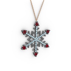 Garnet ve akuamarin 925 ayar siyah rodyum kaplama gümüş kolye (40 cm rose altın rolo zincir)