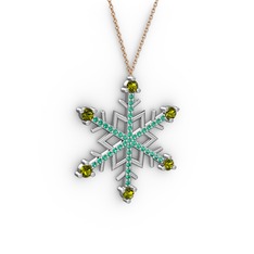 Aloin Kar Tanesi Kolye - Peridot ve yeşil kuvars 8 ayar beyaz altın kolye (40 cm rose altın rolo zincir) #ocbadx