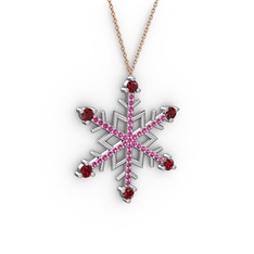 Garnet ve rodolit garnet 14 ayar beyaz altın kolye (40 cm rose altın rolo zincir)
