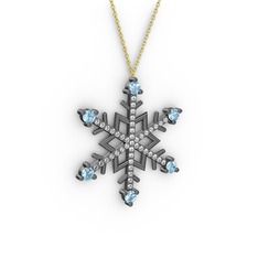 Akuamarin ve swarovski 925 ayar siyah rodyum kaplama gümüş kolye (40 cm altın rolo zincir)