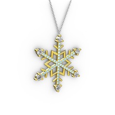 Aloin Kar Tanesi Kolye - Swarovski ve akuamarin 18 ayar altın kolye (40 cm gümüş rolo zincir) #pgm15u