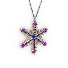 Aloin Kar Tanesi Kolye - Ametist ve lab safir 8 ayar rose altın kolye (40 cm gümüş rolo zincir) #puk1ts