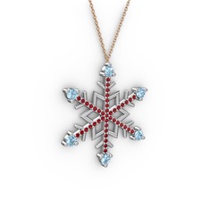 Aloin Kar Tanesi Kolye - Akuamarin ve garnet 925 ayar gümüş kolye (40 cm rose altın rolo zincir) #qztl2r