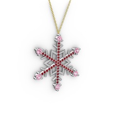 Pembe kuvars ve garnet 925 ayar gümüş kolye (40 cm gümüş rolo zincir)