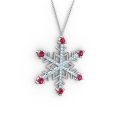 Rodolit garnet ve akuamarin 925 ayar gümüş kolye (40 cm beyaz altın rolo zincir)