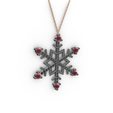 Aloin Kar Tanesi Kolye - Kök yakut ve siyah zirkon 925 ayar siyah rodyum kaplama gümüş kolye (40 cm rose altın rolo zincir) #rd5sh7