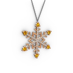 Aloin Kar Tanesi Kolye - Sitrin ve beyaz zirkon 925 ayar rose altın kaplama gümüş kolye (40 cm gümüş rolo zincir) #rjidlx