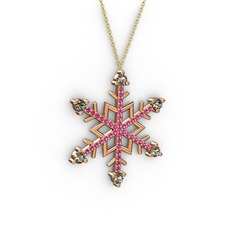 Aloin Kar Tanesi Kolye - Dumanlı kuvars ve rodolit garnet 14 ayar rose altın kolye (40 cm altın rolo zincir) #rx00s