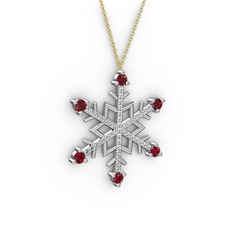 Aloin Kar Tanesi Kolye - Garnet ve beyaz zirkon 18 ayar beyaz altın kolye (40 cm gümüş rolo zincir) #s68dcy