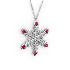 Rodolit garnet ve beyaz zirkon 14 ayar beyaz altın kolye (40 cm beyaz altın rolo zincir)