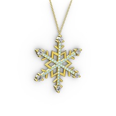 Beyaz zirkon ve akuamarin 8 ayar altın kolye (40 cm altın rolo zincir)