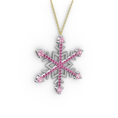 Pembe kuvars ve rodolit garnet 8 ayar beyaz altın kolye (40 cm altın rolo zincir)