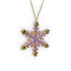 Aloin Kar Tanesi Kolye - Peridot ve ametist 14 ayar rose altın kolye (40 cm gümüş rolo zincir) #ssknd2